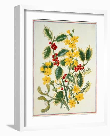 Holly, Winter Jasmine, Heath and Mistletoe-Ursula Hodgson-Framed Giclee Print