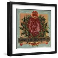 Holly Wreath Brand - Lindsay, California - Citrus Crate Label-Lantern Press-Framed Art Print