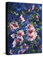 Hollyhocks and Hummingbirds-Jeff Tift-Stretched Canvas