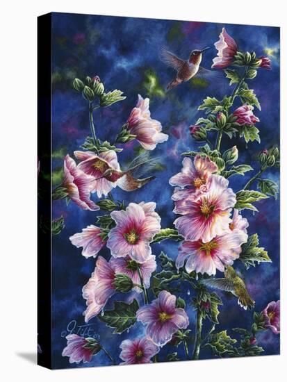Hollyhocks and Hummingbirds-Jeff Tift-Stretched Canvas