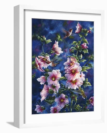 Hollyhocks and Hummingbirds-Jeff Tift-Framed Giclee Print