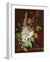 Hollyhocks and Other Flowers in a Vase, 1702-20-Jan van Huysum-Framed Giclee Print