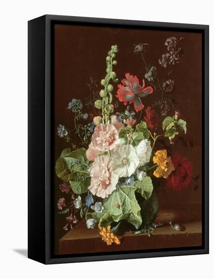 Hollyhocks and Other Flowers in a Vase, 1702-20-Jan van Huysum-Framed Stretched Canvas