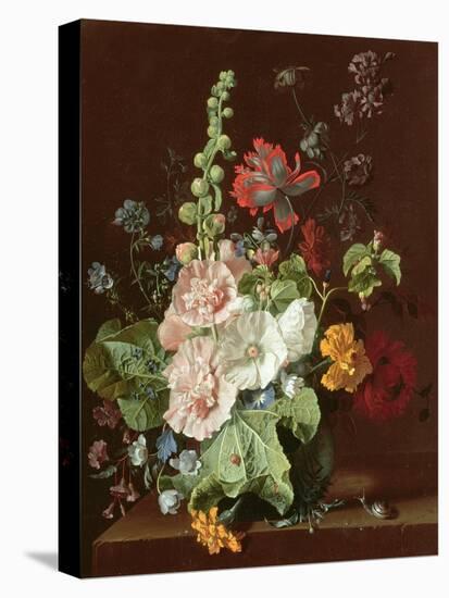 Hollyhocks and Other Flowers in a Vase, 1702-20-Jan van Huysum-Stretched Canvas