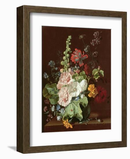 Hollyhocks and Other Flowers in a Vase, 1702-20-Jan van Huysum-Framed Giclee Print