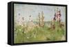 Hollyhocks by the Sea-Cheri Blum-Framed Stretched Canvas