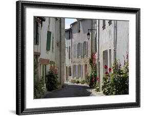 Hollyhocks Lining a Street, La Flotte, Ile De Re, Charente-Maritime, France, Europe-Richardson Peter-Framed Photographic Print