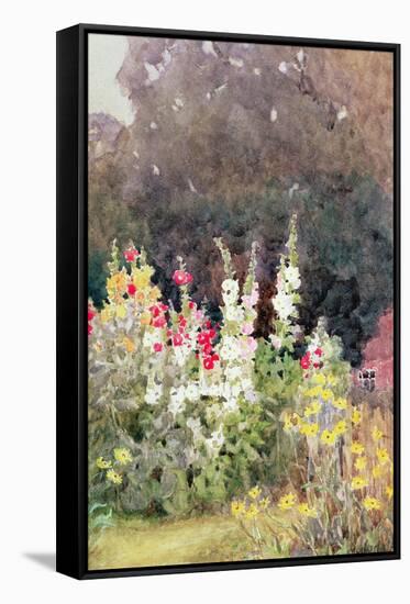 Hollyhocks-Helen Allingham-Framed Stretched Canvas