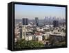 Hollywood and Downtown Skyline, Los Angeles, California, United States of America, North America-Wendy Connett-Framed Stretched Canvas