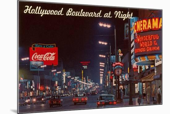 Hollywood Boulevard at Night, Los Angeles, California-null-Mounted Premium Giclee Print