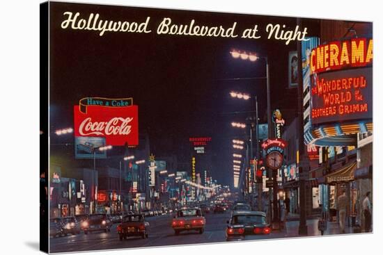 Hollywood Boulevard at Night, Los Angeles, California-null-Stretched Canvas