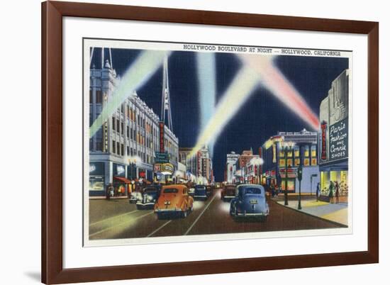 Hollywood, California - Hollywood Boulevard at Night-Lantern Press-Framed Premium Giclee Print