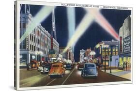 Hollywood, California - Hollywood Boulevard at Night-Lantern Press-Stretched Canvas