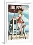 Hollywood, California - Lifeguard Pinup-Lantern Press-Framed Art Print