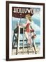 Hollywood, California - Lifeguard Pinup-Lantern Press-Framed Art Print