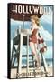 Hollywood, California - Lifeguard Pinup-Lantern Press-Framed Stretched Canvas