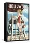 Hollywood, California - Lifeguard Pinup-Lantern Press-Framed Stretched Canvas