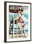 Hollywood, California - Lifeguard Pinup-Lantern Press-Framed Art Print