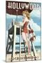 Hollywood, California - Lifeguard Pinup-Lantern Press-Mounted Art Print