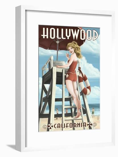 Hollywood, California - Lifeguard Pinup-Lantern Press-Framed Art Print