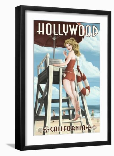 Hollywood, California - Lifeguard Pinup-Lantern Press-Framed Art Print