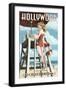 Hollywood, California - Lifeguard Pinup-Lantern Press-Framed Art Print