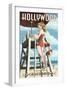 Hollywood, California - Lifeguard Pinup-Lantern Press-Framed Art Print