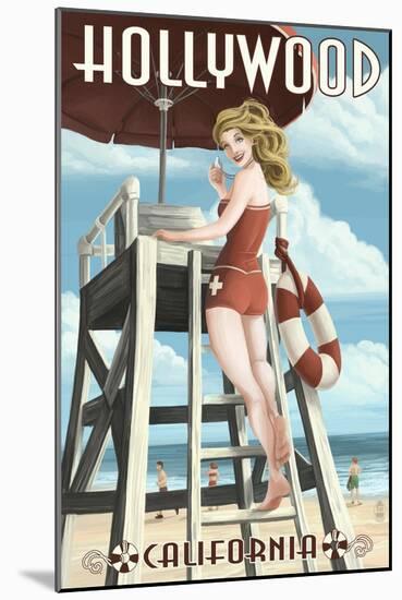 Hollywood, California - Lifeguard Pinup-Lantern Press-Mounted Art Print