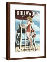 Hollywood, California - Lifeguard Pinup-Lantern Press-Framed Art Print