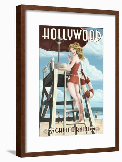 Hollywood, California - Lifeguard Pinup-Lantern Press-Framed Art Print