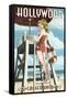 Hollywood, California - Lifeguard Pinup-Lantern Press-Framed Stretched Canvas