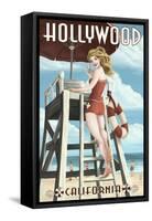 Hollywood, California - Lifeguard Pinup-Lantern Press-Framed Stretched Canvas