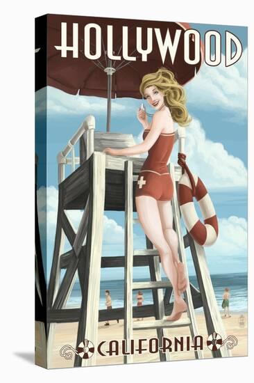 Hollywood, California - Lifeguard Pinup-Lantern Press-Stretched Canvas