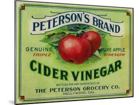 Hollywood, California - Peterson's Cider Vinegar Label-Lantern Press-Mounted Art Print