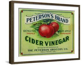 Hollywood, California - Peterson's Cider Vinegar Label-Lantern Press-Framed Art Print