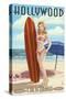 Hollywood, California - Surfer Pinup-Lantern Press-Stretched Canvas