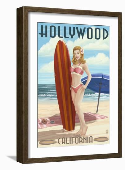 Hollywood, California - Surfer Pinup-Lantern Press-Framed Art Print