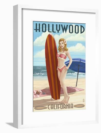Hollywood, California - Surfer Pinup-Lantern Press-Framed Art Print