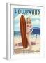 Hollywood, California - Surfer Pinup-Lantern Press-Framed Art Print