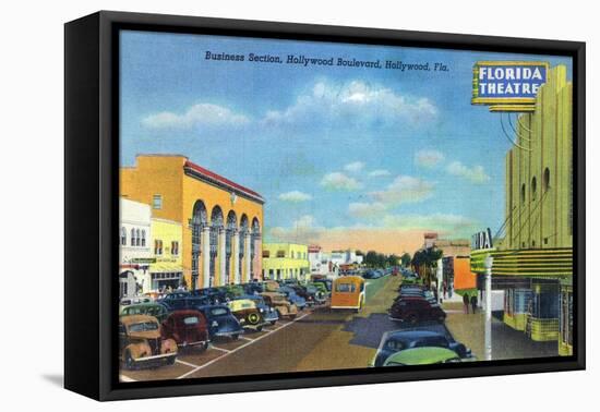 Hollywood, California - View Down Hollywood Boulevard-Lantern Press-Framed Stretched Canvas