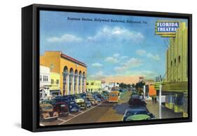 Hollywood, California - View Down Hollywood Boulevard-Lantern Press-Framed Stretched Canvas