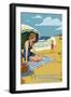 Hollywood, California - Woman on Beach-Lantern Press-Framed Art Print