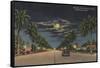 Hollywood, FL - Moonlight View over Hollywood Blvd.-Lantern Press-Framed Stretched Canvas