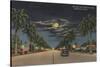 Hollywood, FL - Moonlight View over Hollywood Blvd.-Lantern Press-Stretched Canvas