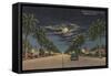 Hollywood, FL - Moonlight View over Hollywood Blvd.-Lantern Press-Framed Stretched Canvas