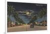 Hollywood, FL - Moonlight View over Hollywood Blvd.-Lantern Press-Framed Art Print