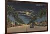 Hollywood, FL - Moonlight View over Hollywood Blvd.-Lantern Press-Framed Art Print