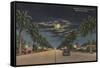 Hollywood, FL - Moonlight View over Hollywood Blvd.-Lantern Press-Framed Stretched Canvas