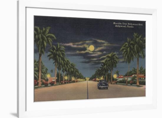 Hollywood, FL - Moonlight View over Hollywood Blvd.-Lantern Press-Framed Art Print