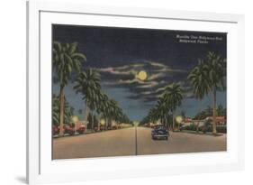 Hollywood, FL - Moonlight View over Hollywood Blvd.-Lantern Press-Framed Art Print